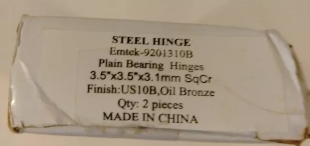 Emtek Hinge 9201310B Plain Bearing Hinges 3.5"×."5×3. 1mm SqCr