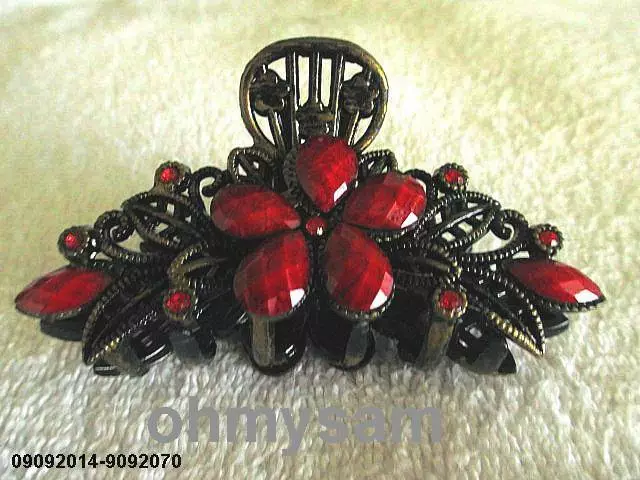 1 New  Plastic Vintage Style Hair Clip/ Flat Comb / Color Stone Flower /3 1/2 "