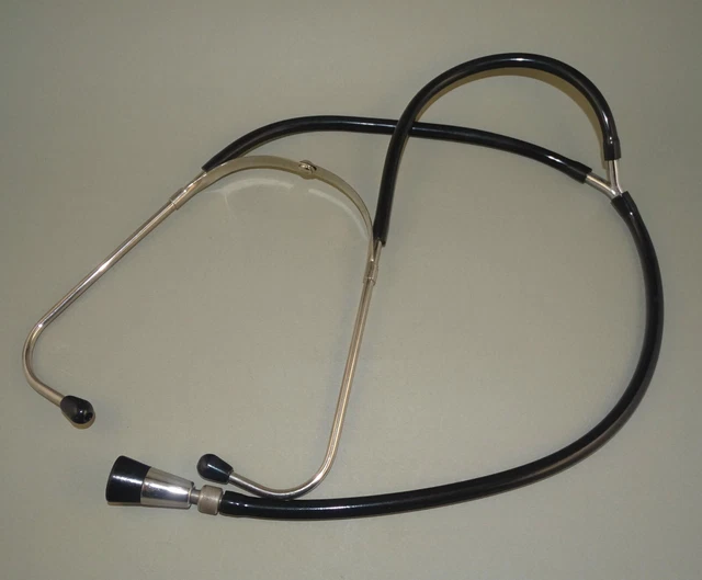 Vintage Doctor Tool Stethoscope - Black Tubes & Vertical Top, Rare Design 2