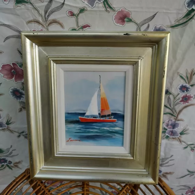 Ornate Heavy Silver Framed 8 X 10 Nautical Sailboat Original Painting On Canvas