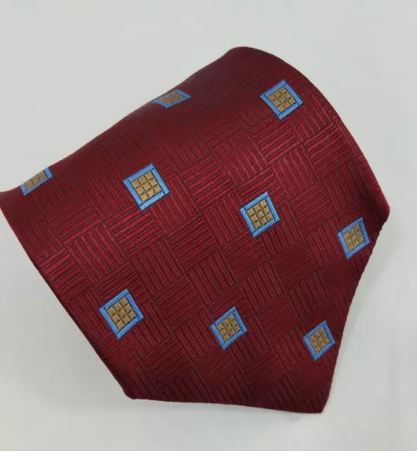 Jos A Bank Silk Tie Red Blue Gold Geometric Men Necktie Italy 58.5 x 3.75