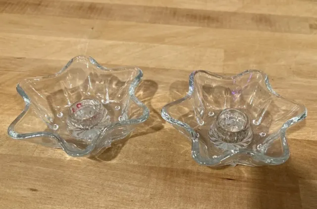 Vintage Clear Glass Star Candle Holders For Taper Candles