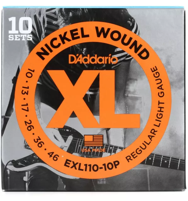 D'Addario EXL110 Nickel Wound Electric Strings -.010-.046 Regular Light 10-Pack