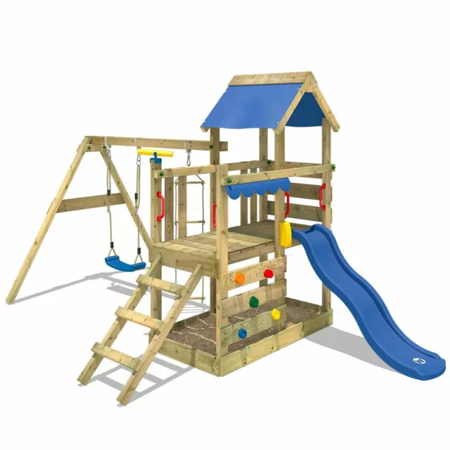 Portique Jeux Enfant Cabane Balançoire Escalade Echelle Toboggan en Bois