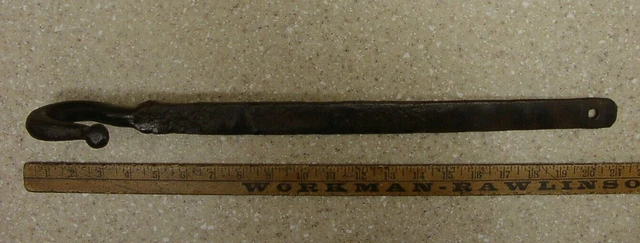 Antique Blacksmith Hand Forged Iron Strap Hook,20-1/8",Rusty,Crusty,Cool Patina!