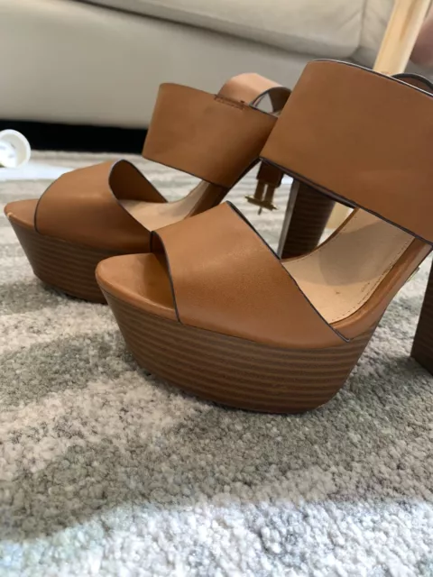 Steve Madden Dulcee Tan leather Heels - Platform Sandals - Size 8