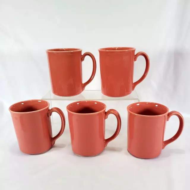 Corning Corelle Coffee Cups Mugs Set of 5 Coral Pink Salmon Vintage USA Ware 8oz