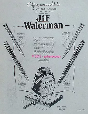 Publicite Encre Ideal Waterman Jif En Flacon Soldat De 1939 French Ad Pen Pub