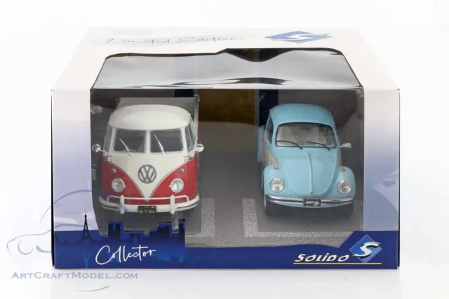 Coffret Collector Duo VW Volkswagen   Combi + Coccinelle Solido 1:18 Neuf Cox T1