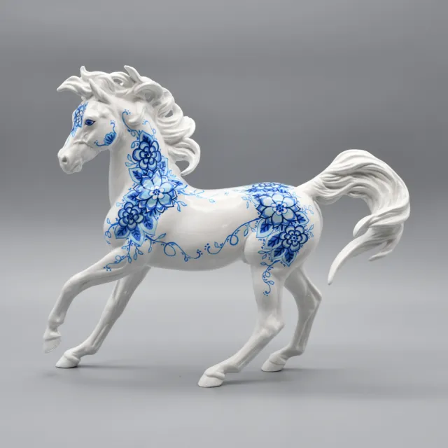 Custom Hand Painted Ethereal Mold Breyer Horse - Glossy Blue Floral - 1:9 Scale