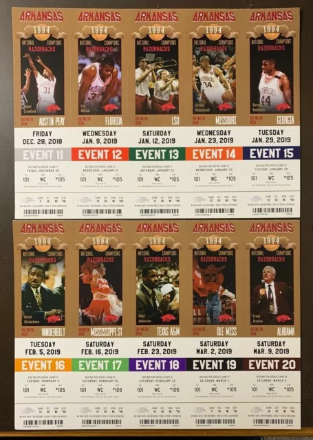 Arkansas Razorbacks 2018-19 NCAA basketball ticket stubs -ONE TICKET-SEE LISTING