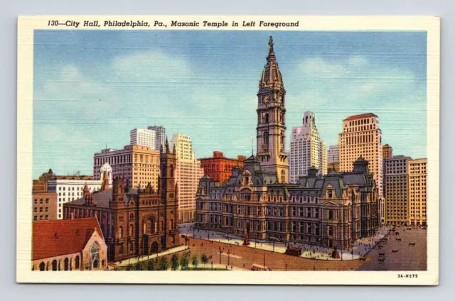 City Hall Philadelphia PA Masonic Temple Clock Tower Buildings Postcard Unused