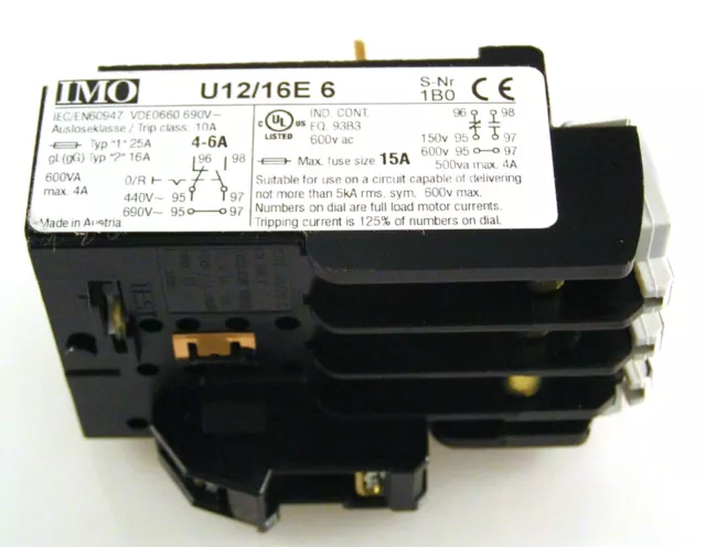 IMO U12/16E 6 Thermal Overload Relay Single Phase Manual Reset 4A-6A MBJ1-02