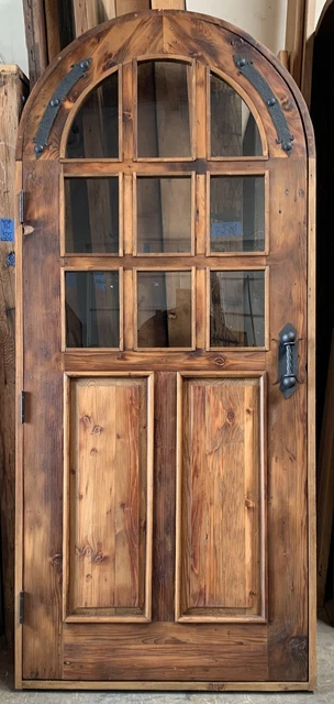 Rustic reclaimed lumber arched top door solid wood story book winery glass grids 2