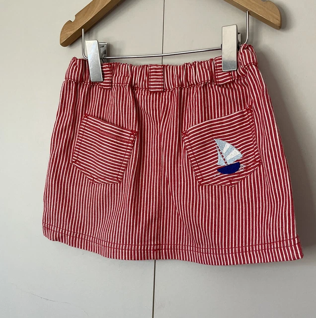 Jojo Maman Bebe Girls Age 2-3 Years Skirt Red Candy Stripe Yacht Pocket Detail 3