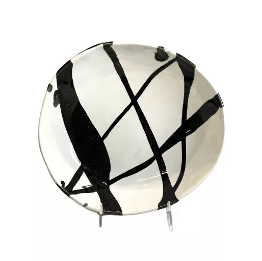 Alex Marshall Studios Ceramic 10” Urban Low Bowl in Gloss Black Abstract Stripe