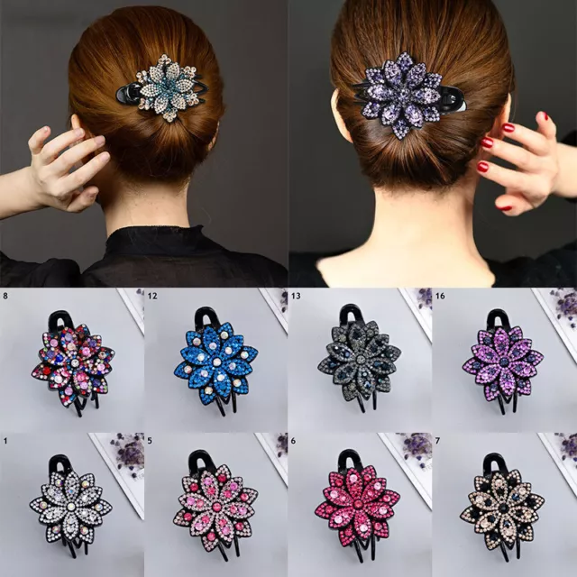 Women Geometric Barrettes Rhinestone Hair Clips Flower Hair Duckbill Clips -