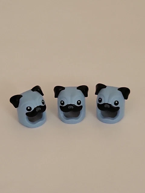 3 Minifigure,Head Cover, Costume Pug Dog w/ Black Ears, Eyes & Muzzle 73662pb01 
