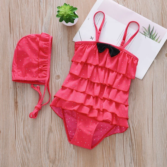 Toddler Baby Girl OnePiece Colorful Dots Swimsuit Sport Bikini Set Bowknot