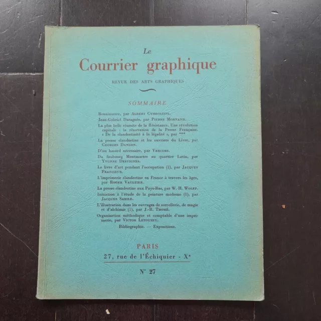 Le Courrier Graphique Revue Des Arts Graphiques N° 27  1946