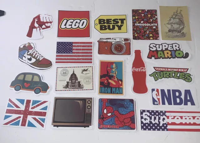 Lot of Various Brand Stickers Lego Coca Cola NBA SpidermanSuper Mario