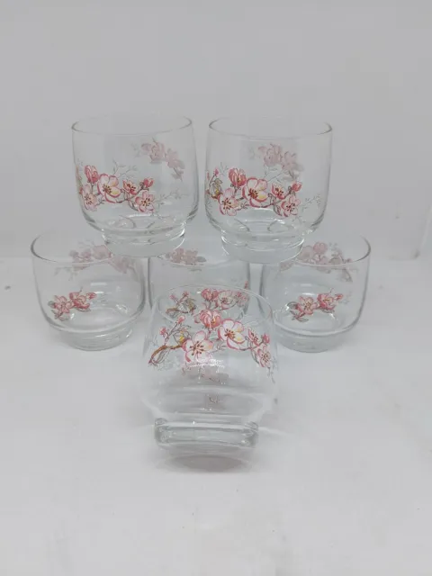 6 Bicchieri  Arcopal Arcoroc luminarc Glasses Verres cm 7,4 x cm 6,5 Fiori Rosa