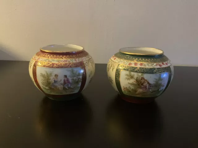 Two Lovely Porcelain Bowls Marked Rococo Fragonard Style