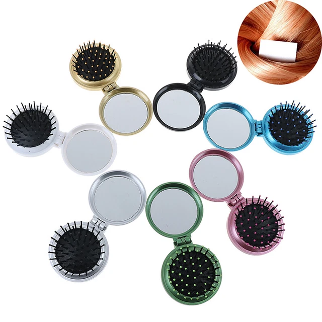 Folding massage comb hair brush with mirror compact travel pocket comb LJS-i-