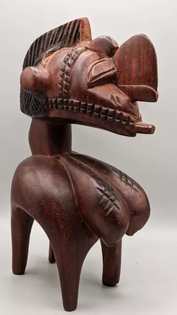 Vintage Afrikanische Kleine Baga D'mba Nimba Weiblicher Kopfschmuck Schultermaske, Geschnitztes Holz 2