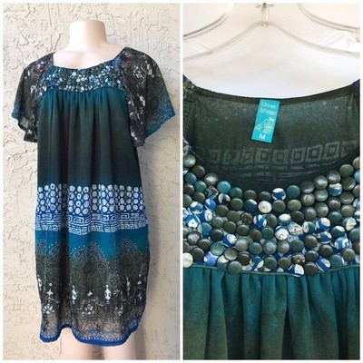 Urban Mango Womens Tunic Dress Size M Short Sleeve beads