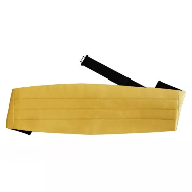 Gold Mens Cummerbund Satin Plain Adjustable Wedding Accessory by DQT