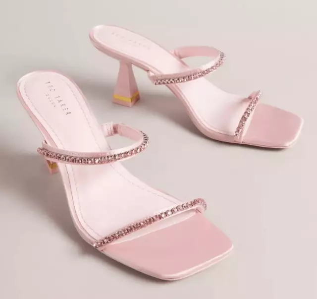 Ted Baker Sandals Rinita Diamante Satin Mule Heels Pink Womens Size 6