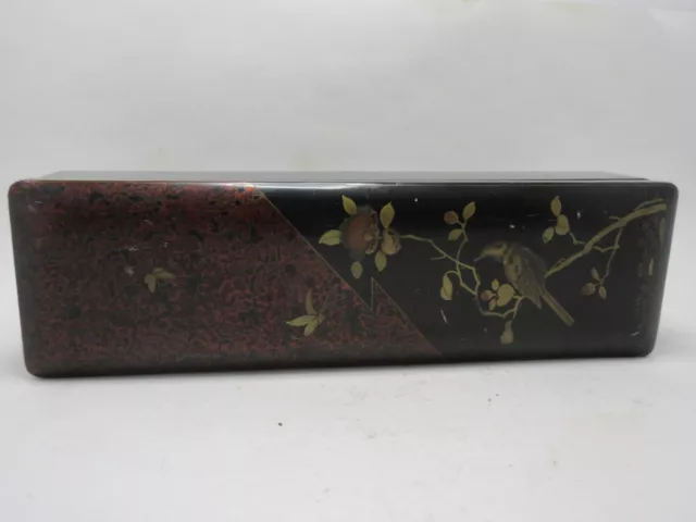 Antique Japanese Lacquerware Glove Box Birds Branches