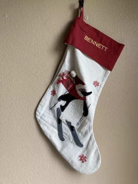 Pottery Barn Skiing Penguin Crewel Stocking BENNETT mono flaw read 2021