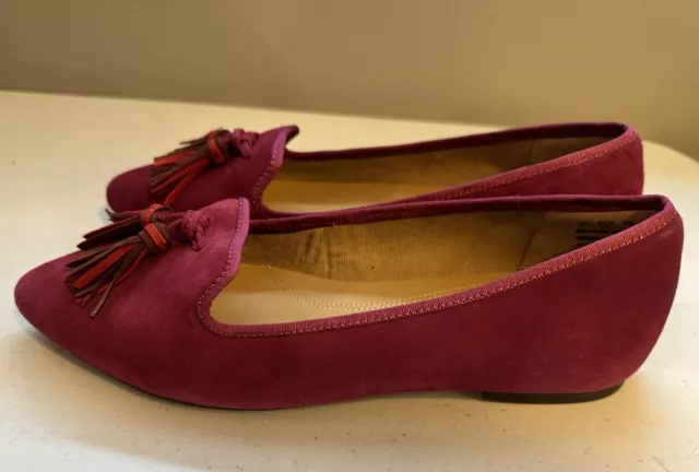 Hush Puppies Sadie Berry Suede Slip On Loafers Flats w/ Tassels Size 6