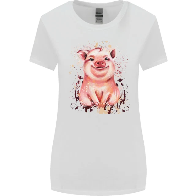 Acquarello Maiale Donna più Ampia Taglio T-Shirt