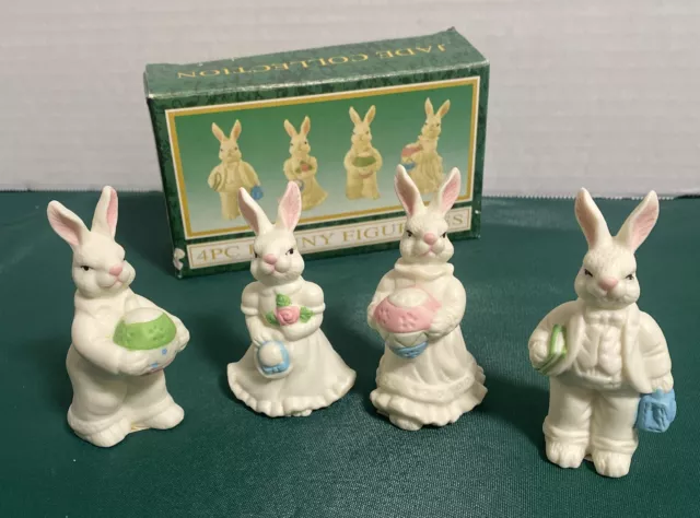 JADE COLLECTION 4 PC 3" Easter Spring BUNNY CERAMIC FIGURINES W Original Box