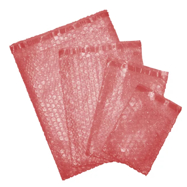 Pink Anti-Static Bubble Bags with Peel and Seal Strip Pack of 100