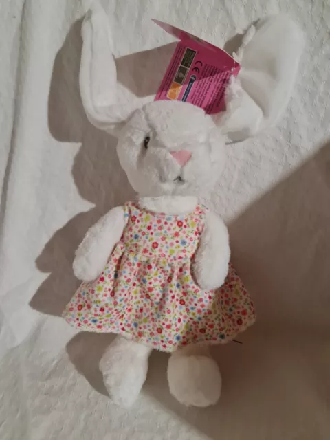 Doudou peluche lapin blanc rose robe fleurs Liberty Pommette neuf San Étiquette