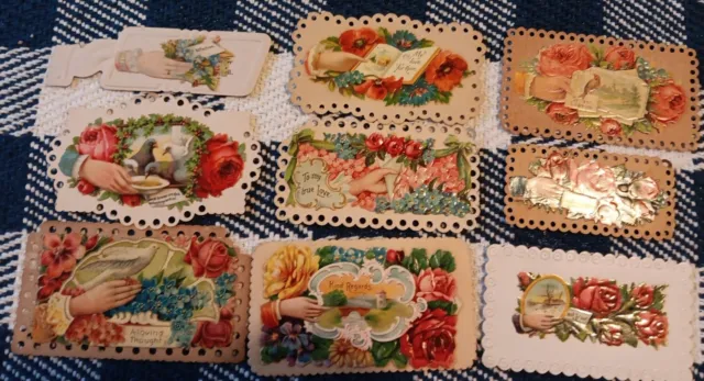 Lot Of 9 Victorian Floral Name Calling Cards