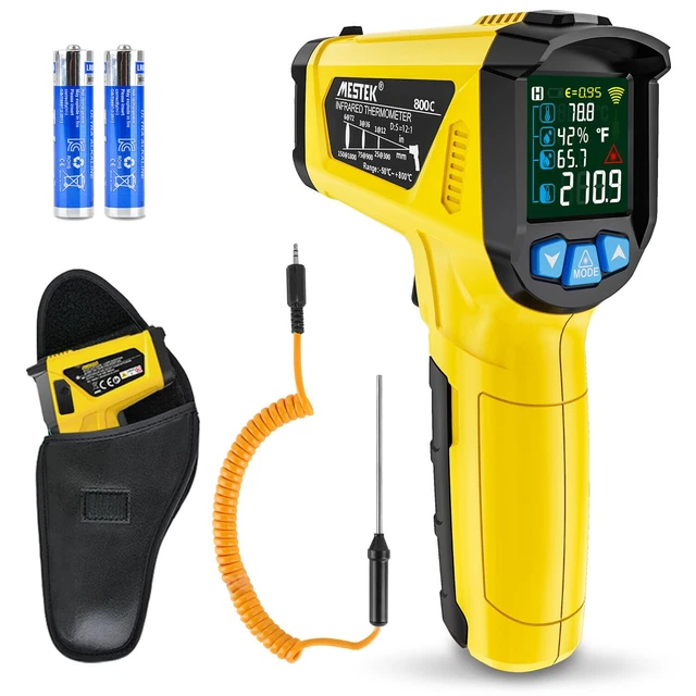 Thermomètre Infrarouge MESTEK -50°C à 800°C - Laser, Sonde, Alarme - Cuisine, Labo, Bricolage
