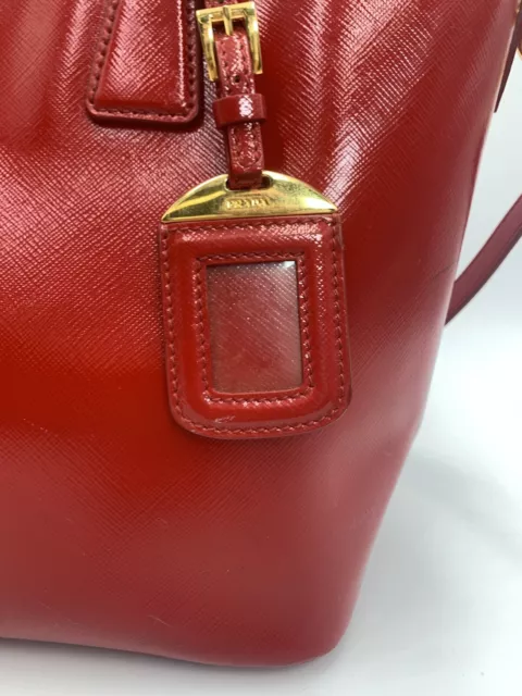 Prada Saffiano Vernice Rosso Red Leather Tote Bag Auth Preloved Patent Purse 2
