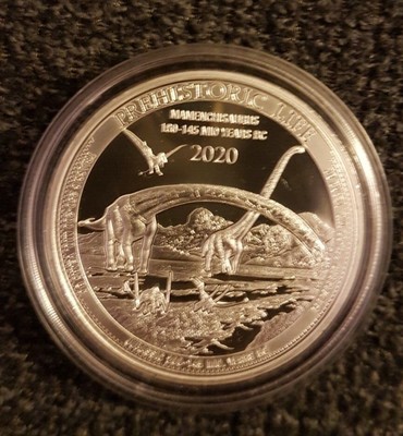 T-Rex 1st in serie. 2020 Congo Prehistoric Life 1 OZ .999 BELLA MONETA D'ARGENTO 