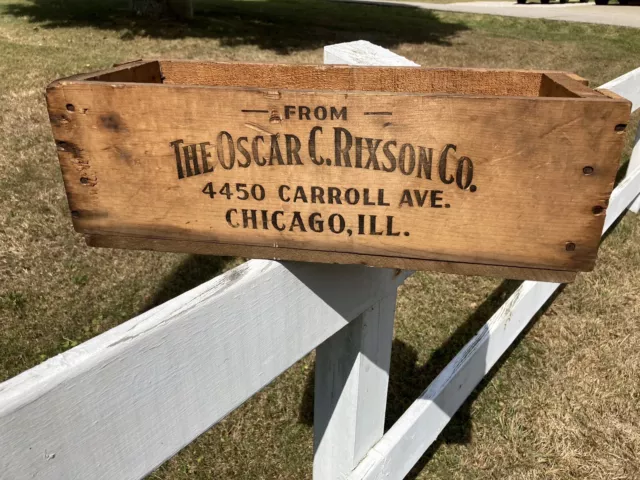 Antique Oscar C Rixson Chicago 20" Wood Crate Box Sign Advertising ￼display Old