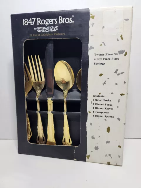 1847 Rogers Stainless 24k Goldplate 20 Piece Set Flatware Silverware Korea
