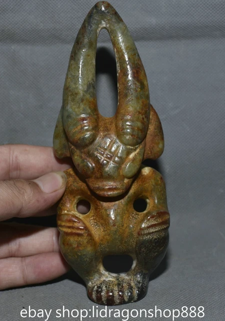 6.8& CHINESE HONGSHAN Culture Old Hetian Jade Sculpture Sun God Helios ...