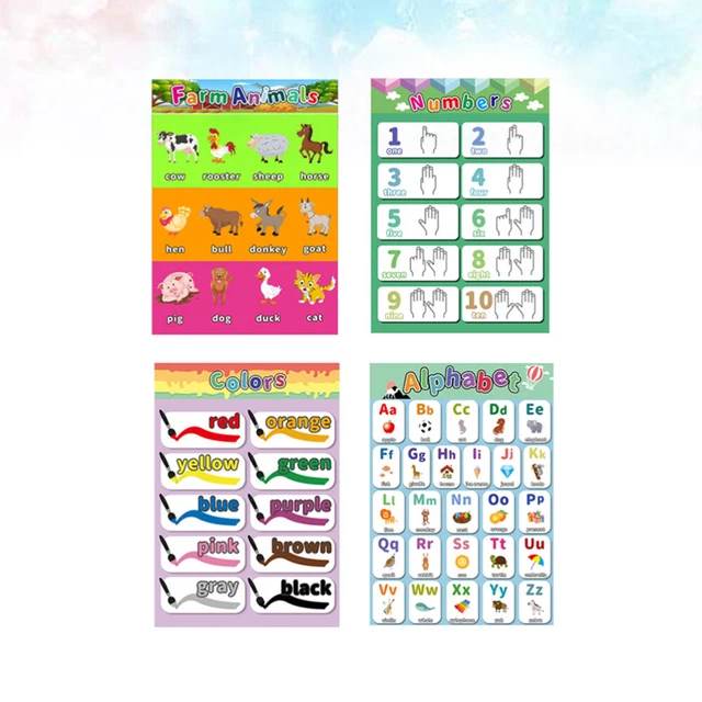 4 PCS WALL Map Preschool Posters Alphabet Chart Early Learning for Kids ...