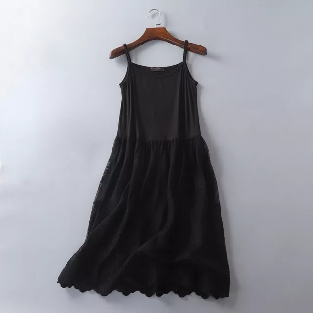 Femme Robe Extension Long Débardeur Floral Dentelle Bord Maille Layer