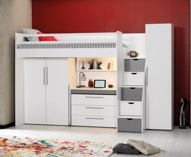 Jugend Hochbett Neo Set mit Kleiderschrank & Schreibtisch