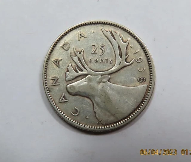 Canada 85 years old King George VI Silver 25 Cents Quarter 1938 SCARCE